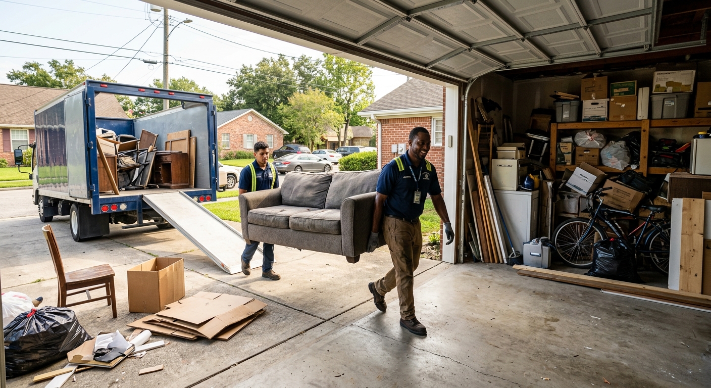 Junk removal Chalmette LA crew cleaning out a residential garage